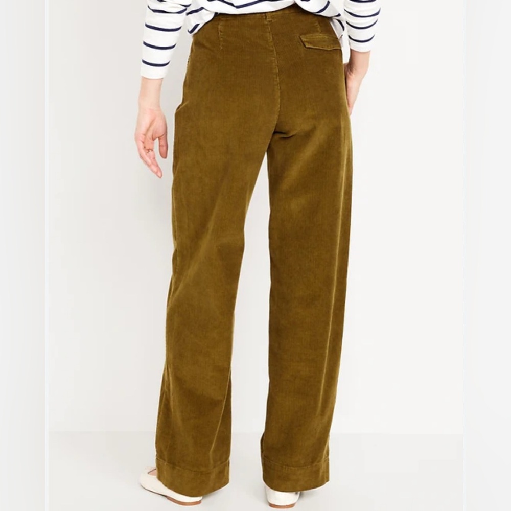 OLD NAVY MUSTARD OLIVE GREEN WIDE LEG CORDUROY HIGH RISE PANTS WOMENS SZ 8 - Picture 2 of 8